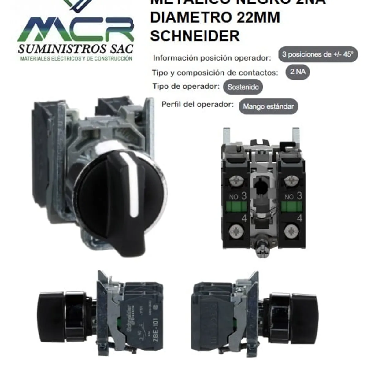 SCHNEIDER ELECTRIC - SELECTOR 3 POSICIONES METALICO NEGRO 2NA DIAMETRO 22MM Schneider