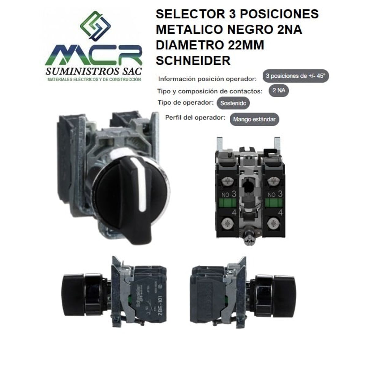 SCHNEIDER ELECTRIC - SELECTOR 3 POSICIONES METALICO NEGRO 2NA DIAMETRO 22MM Schneider