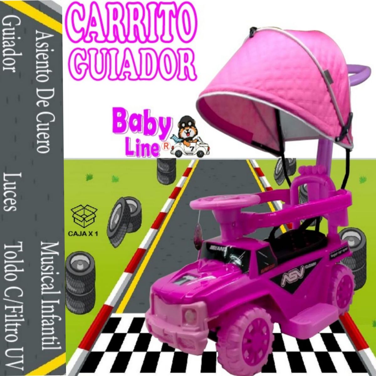GENERICO - Buggie Guiador Musical Luces 3 en 1 con Desmonta ROSADO