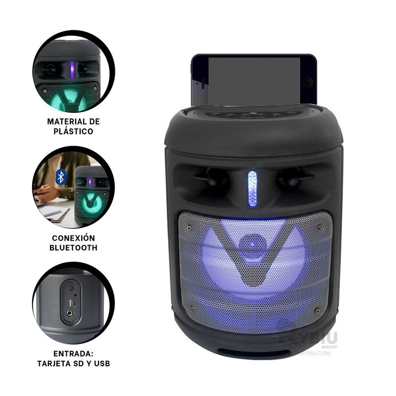 RYBIU IMPORT - Altavoz Funcional KTS 1225 Negro Y+Banderitas Adhesivas