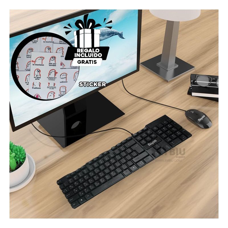RYBIU IMPORT - Teclera Util para Trabajar en Oficina Negro Y+Gift Stickers