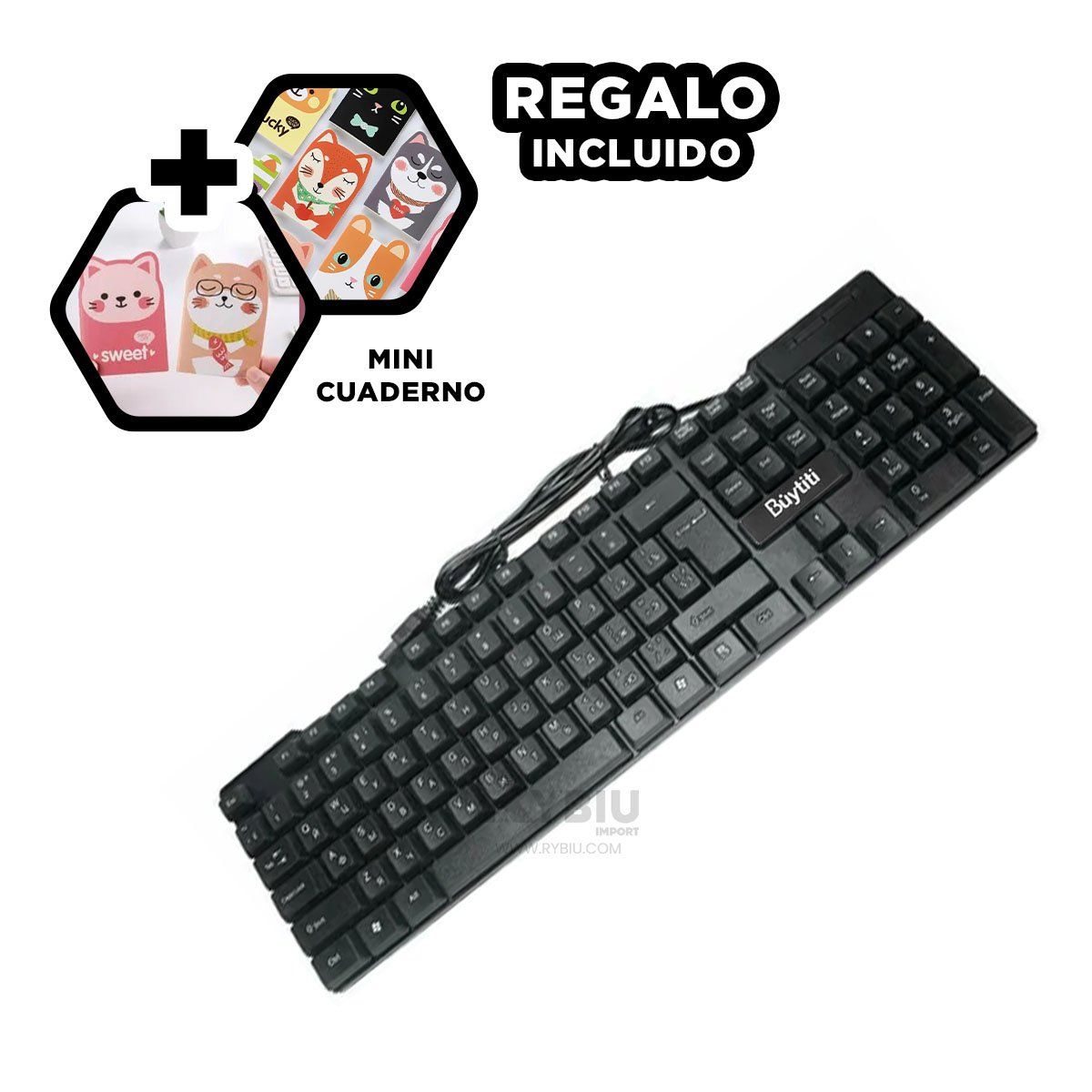 RYBIU IMPORT - Teclera Util para Trabajar en Oficina Negro Y+Gift Stickers