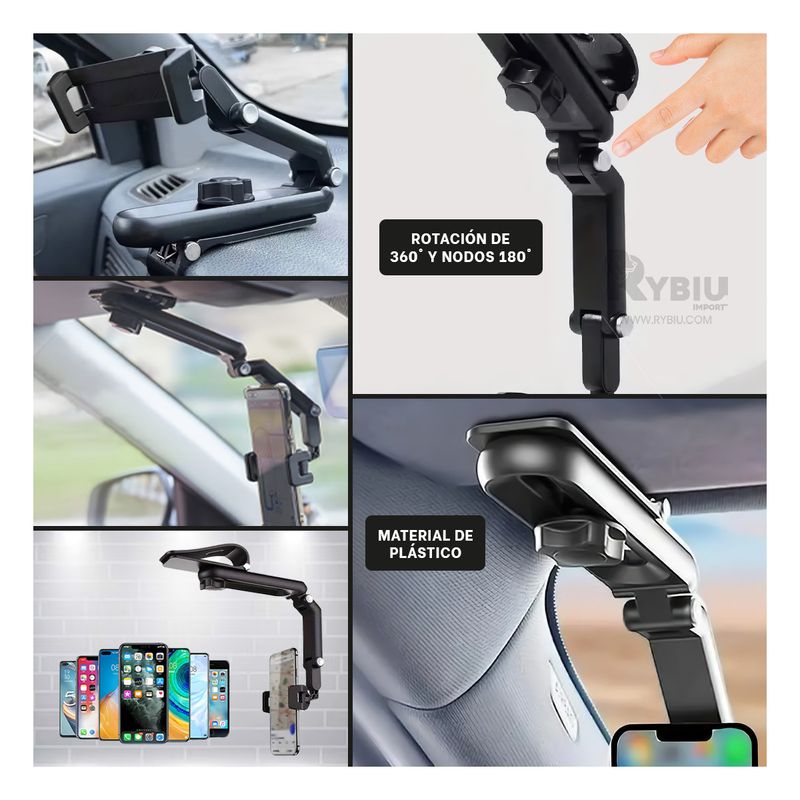RYBIU IMPORT - Soporte de Celular para Auto Sun Visor en Color Negro