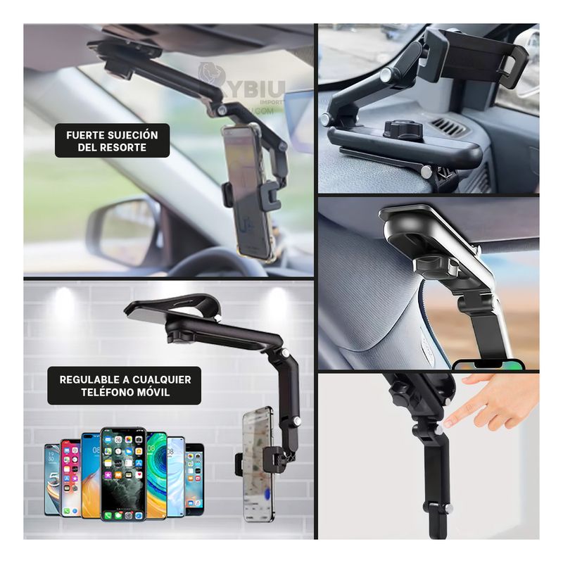 RYBIU IMPORT - Soporte para Movil de Visera de Auto Negro Y+Papel de Regalo