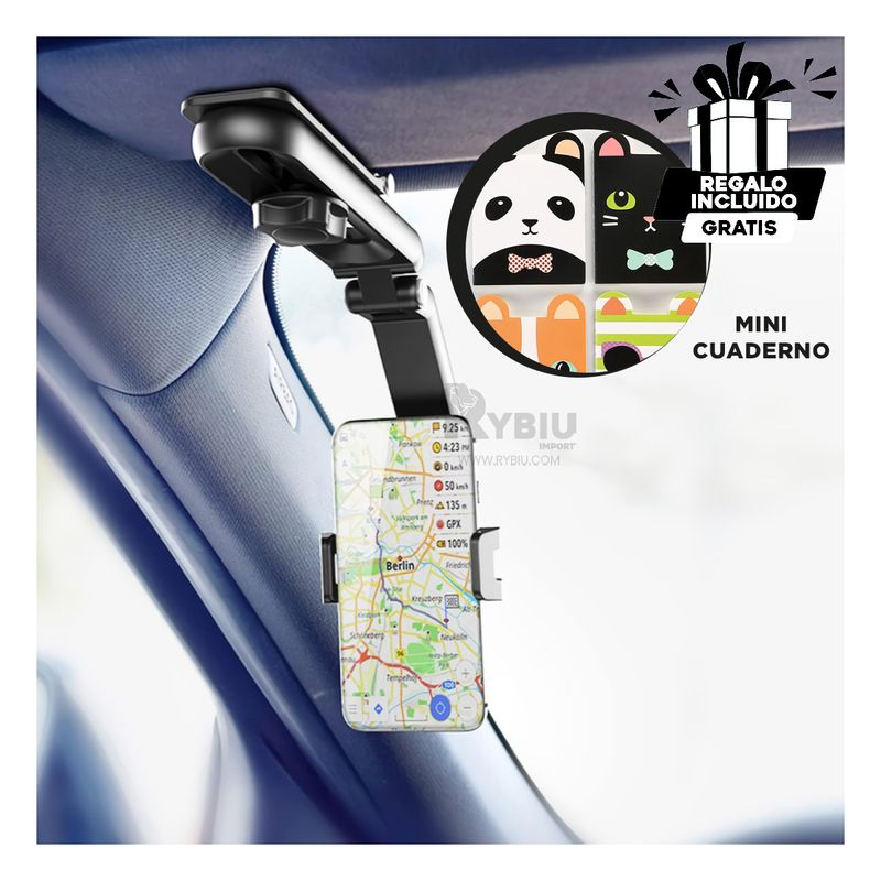 RYBIU IMPORT - Soporte de Telefono para Parasol en Negro Y+Regalo Agendita