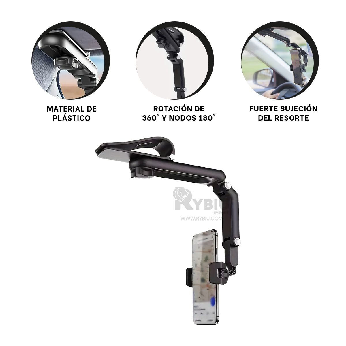 RYBIU IMPORT - Soporte para Smartphone de Visera en Negro Y+Regalo Stickers