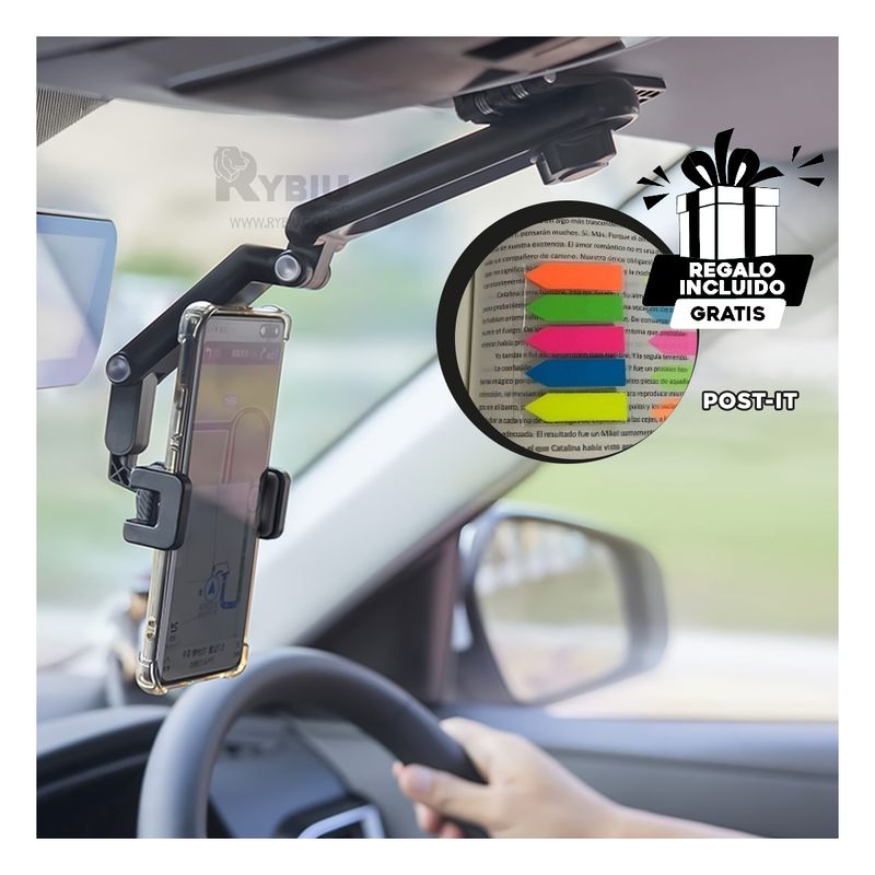 RYBIU IMPORT - Base Funcional de Celular para Auto Negro Y+Gift MiniAgenda