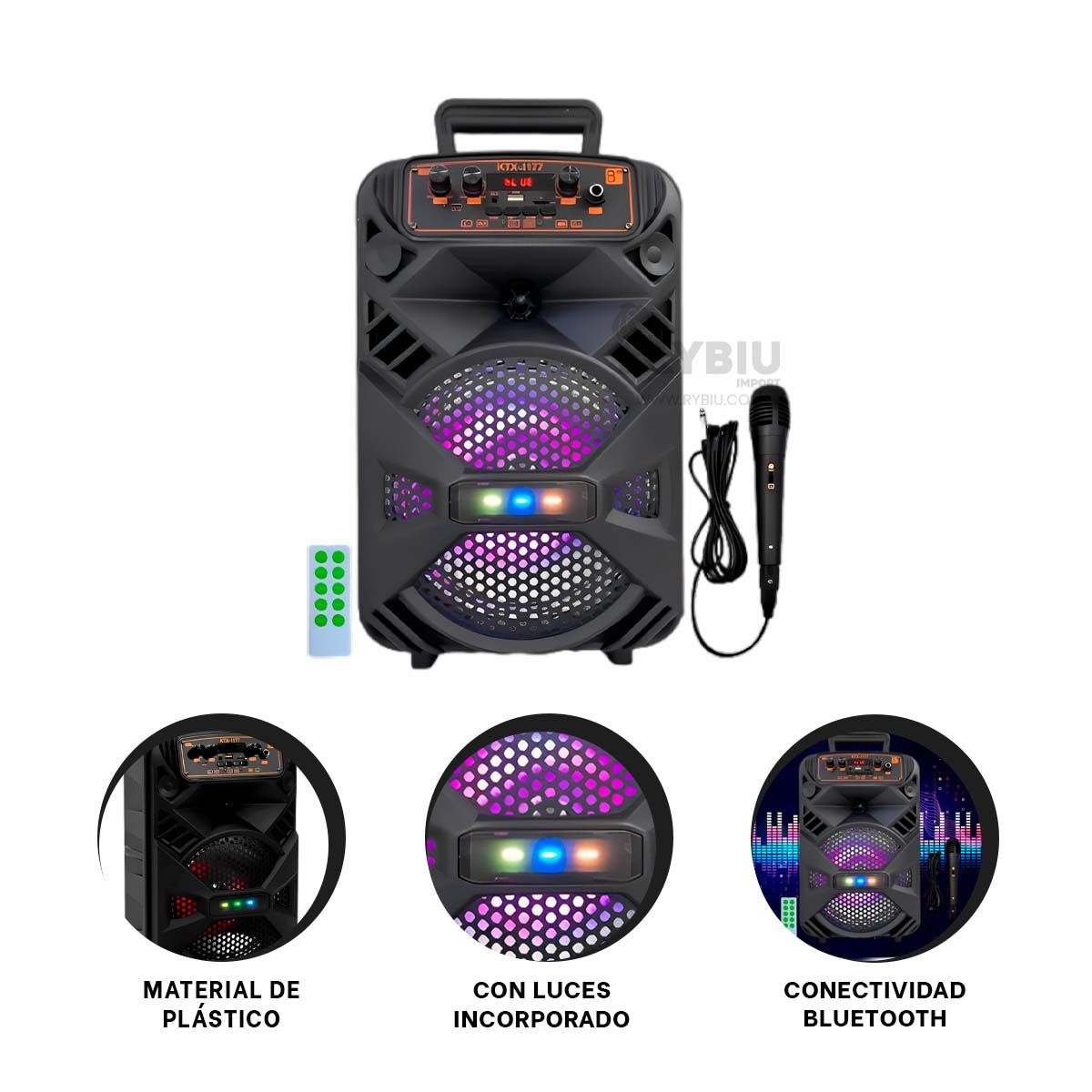 RYBIU IMPORT - Altavoz de Sonido Potente KTS 1177 Negro Y+Post-it Adhesivos