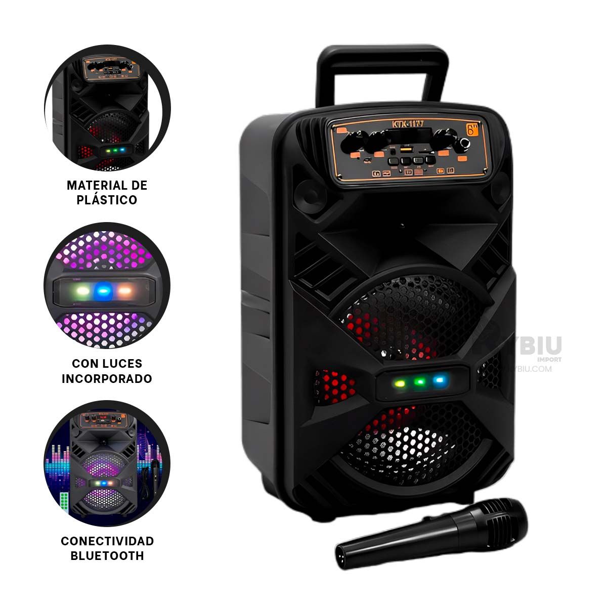 RYBIU IMPORT - Altavoz Funcional KTS 1177 Negro Y+Banderitas Adhesivas