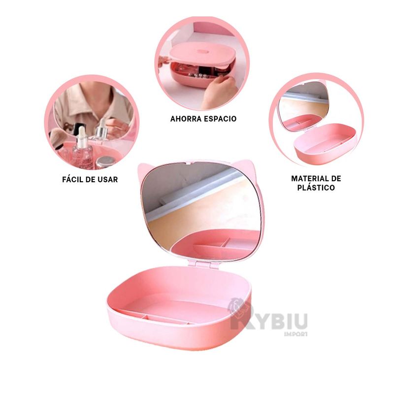 RYBIU IMPORT - Caja Portatil y Estilo de Gato Tono Rosado Y+Gift Stickers