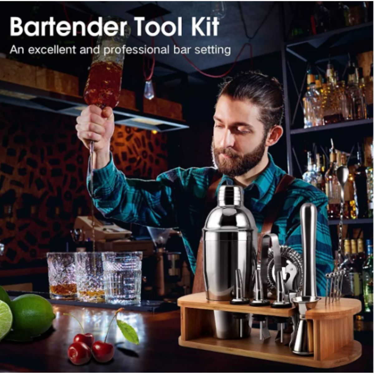 GENERICO - Coctelera Set Kit Barman Acero Inoxidable 16 Piezas