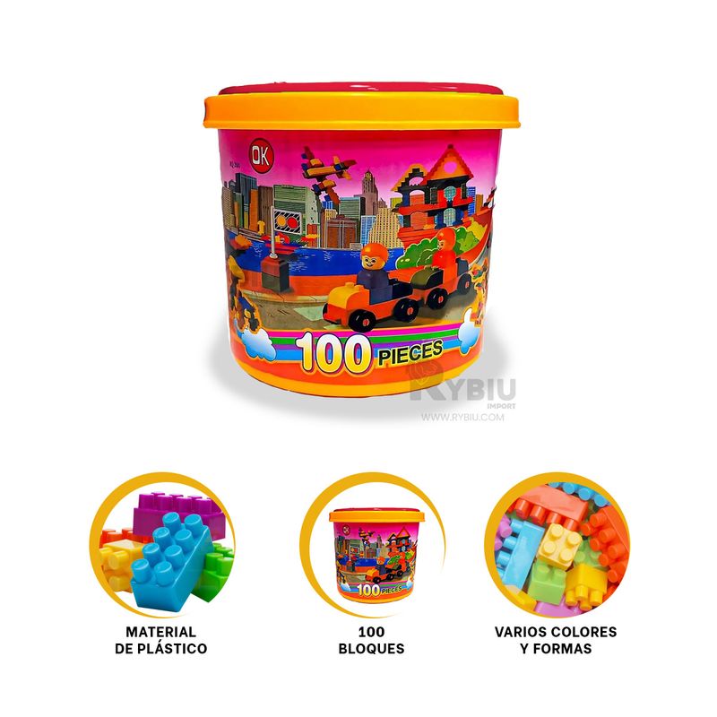 GENERICO - Balde Didactico de Bloques en Multicolor Y+Post-it Adhesivos