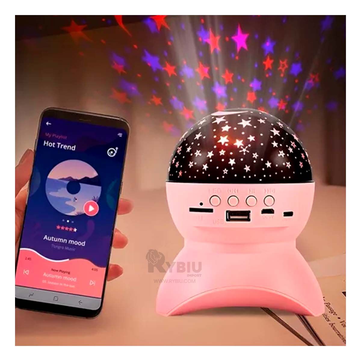 RYBIU IMPORT - Parlante Lampara con Forma de Luna Divertido en Color Rosado