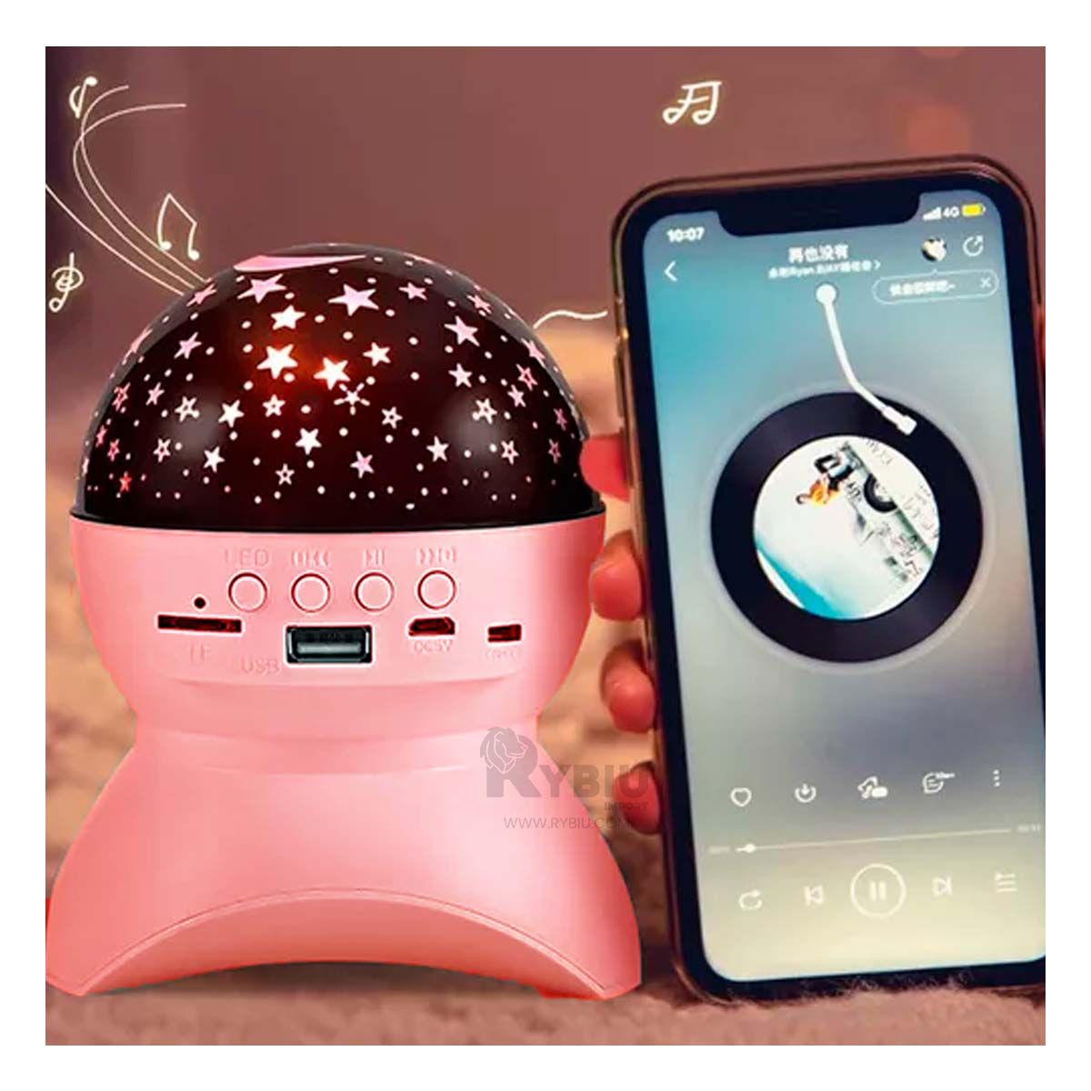 RYBIU IMPORT - Parlante Funcional con Farol Color Rosado Y+Regalo Agendita