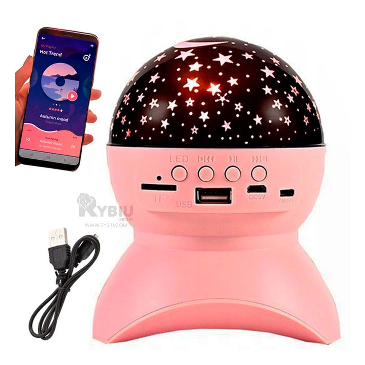 RYBIU IMPORT - Altavoz con Luminarias de Color Rosado Y+Gift MiniAgenda