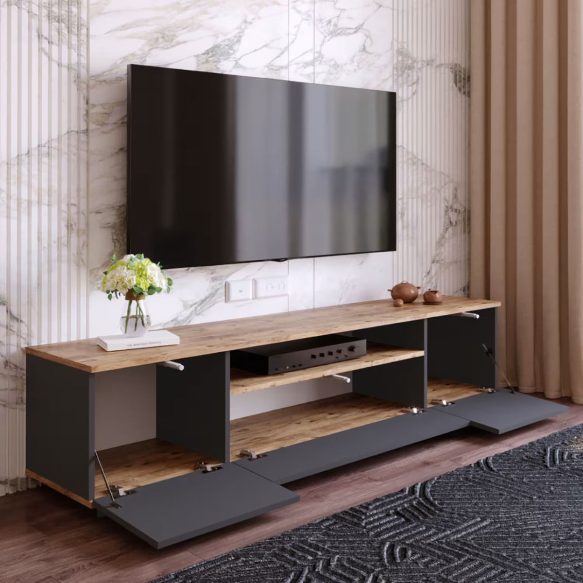 GENERICO - Mueble de TV 55" Moderno Luna Negro R&R MUEBLES