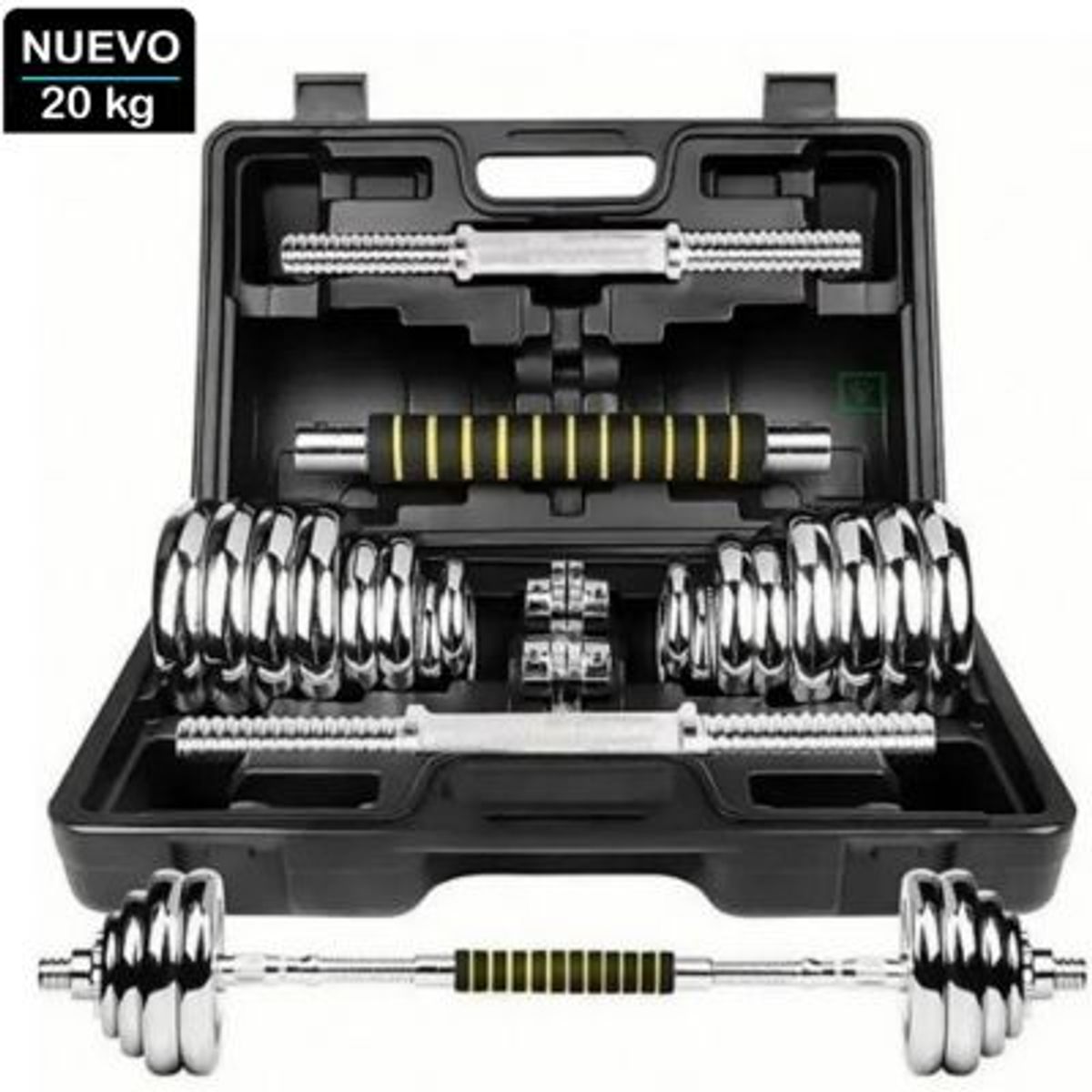 YORK - Set De Pesas 20kg  Mancuernas  Adaptador Barra