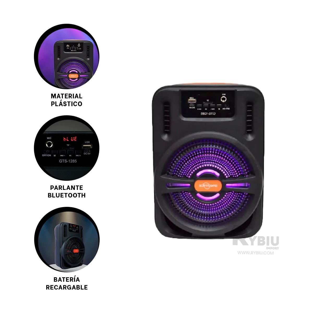 GENERICO - Bocina de 85dB con Bateria de 500mAh Negro Y+Regalo Stickers