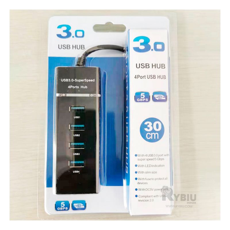 RYBIU IMPORT - Conector Hub USB con 4 Entradas de Negro Y+Gift MiniAgenda