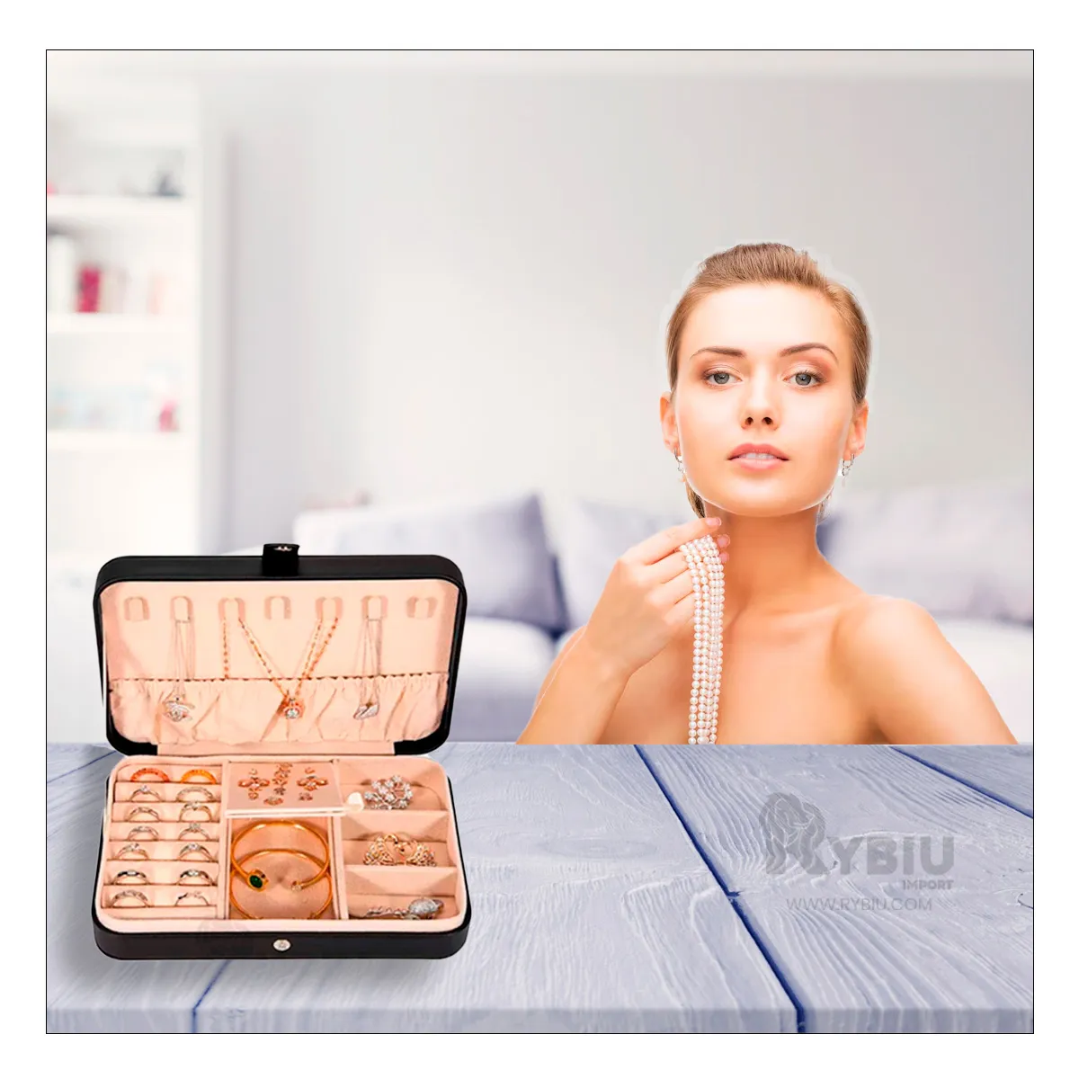 RYBIU IMPORT - Caja Joyero Color de Negro Y+MiniAgenda