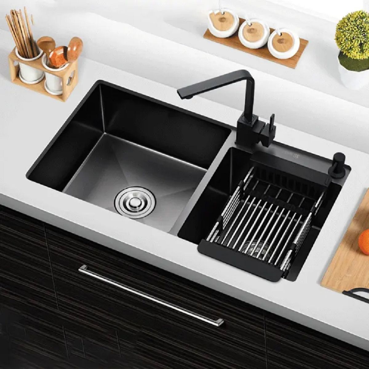RINOX - LAVADERO DE COCINA ACERO NEGRO 2POZAS UL35B-8043