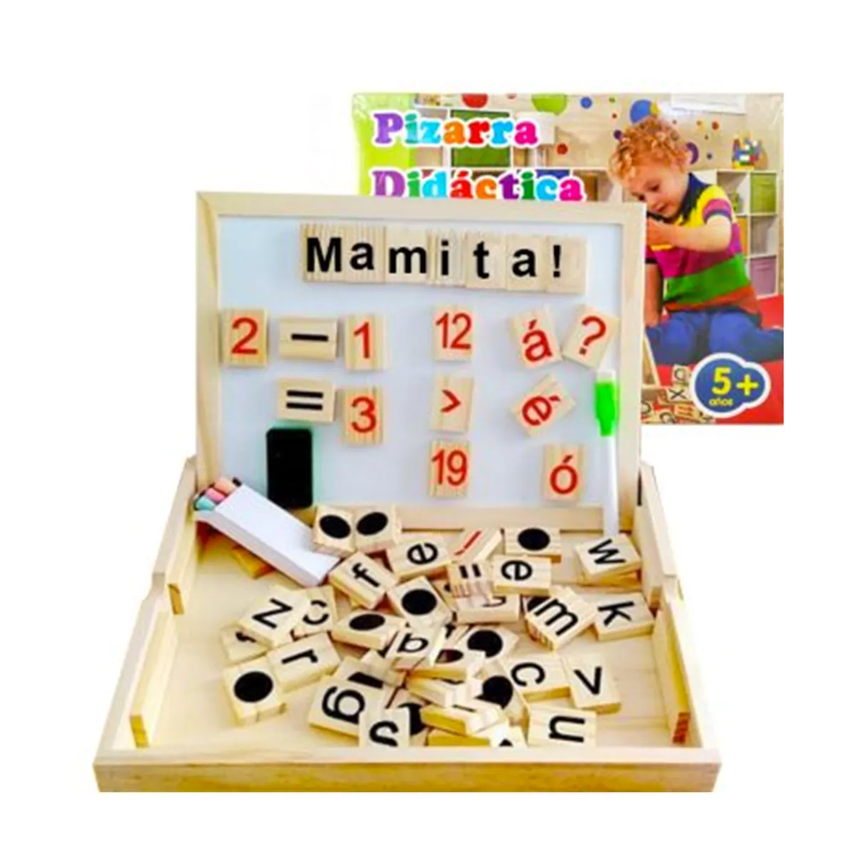 GENERICO - Pizarra Magnetica Didactica Alfabeto y Numeros 2 en 1 Fichas de Madera