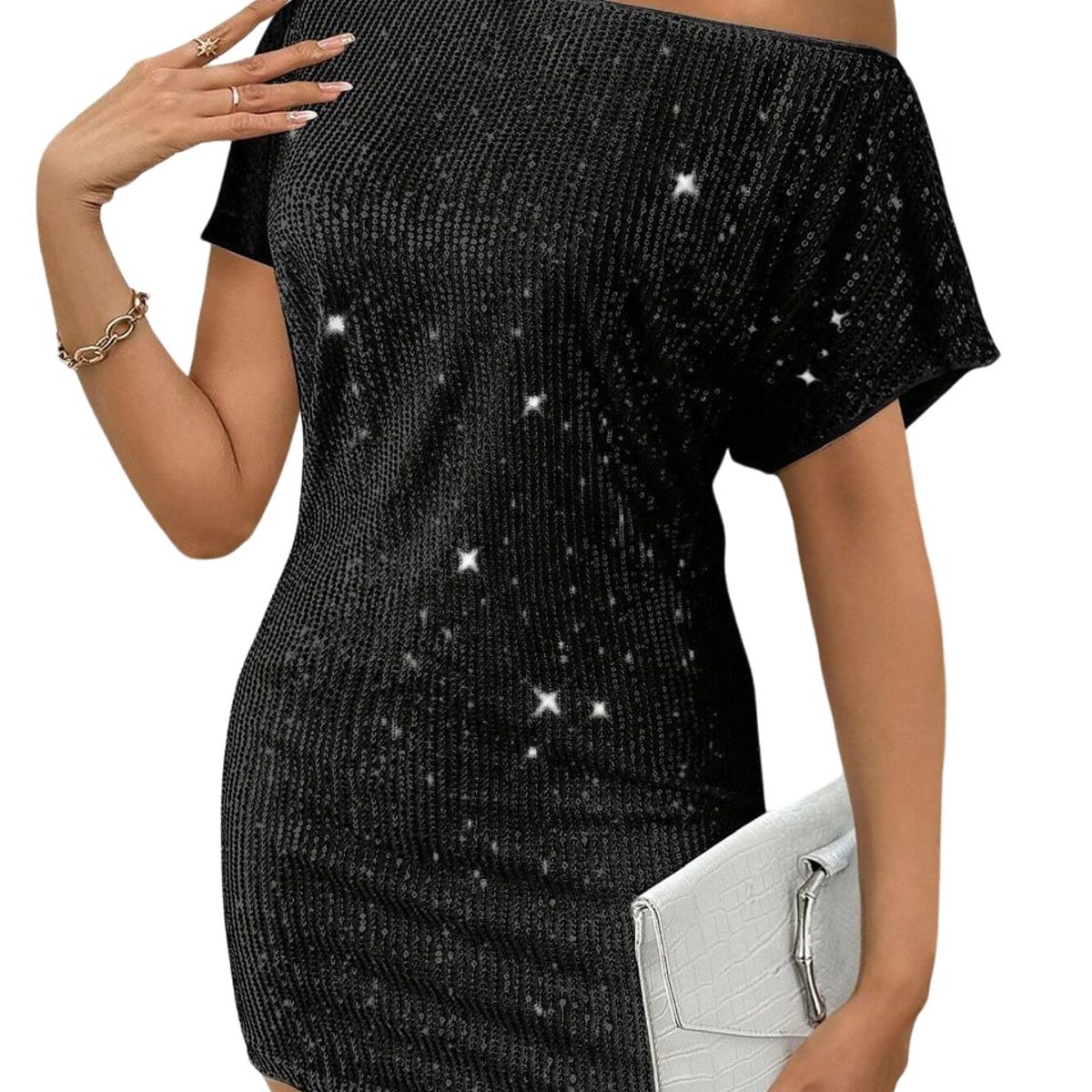 GENERICO - Vestido negro brillos lentejuelas