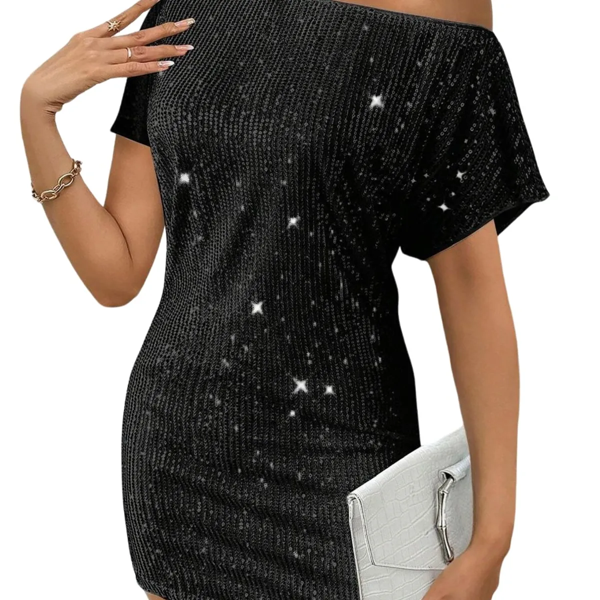 GENERICO - Vestido negro brillos lentejuelas