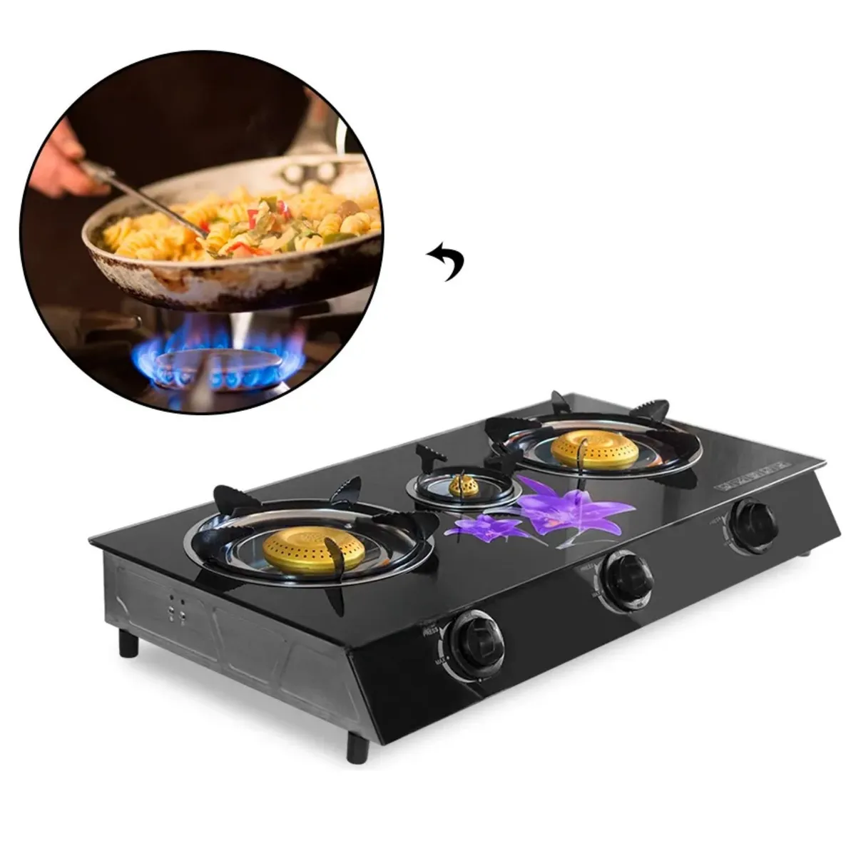 GENERICO - Cocina a Gas GK1003G 3 Hornillas vidrio templado