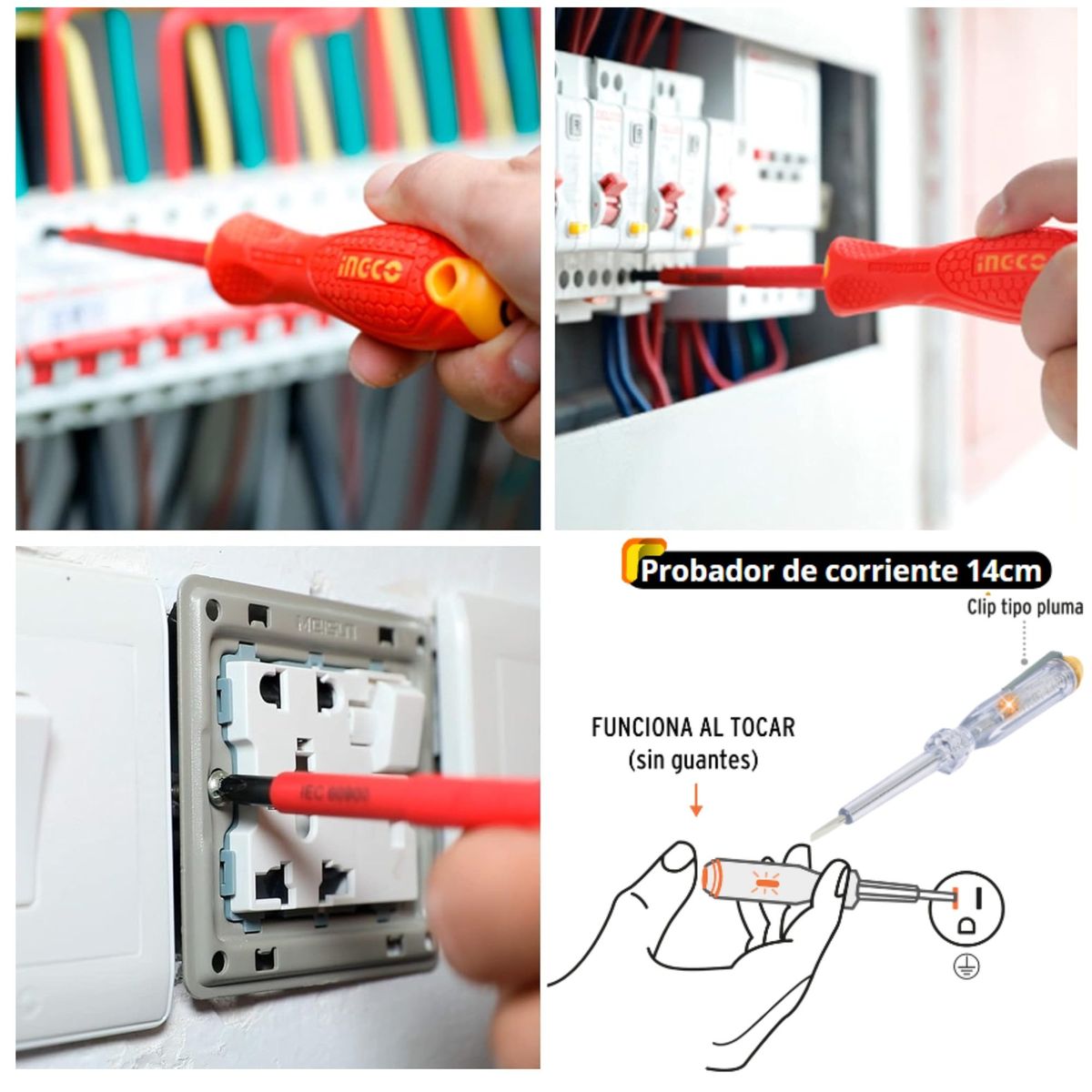 INGCO TOOLS - Desarmadores dielectricos 1000V industrial + probador de corriente