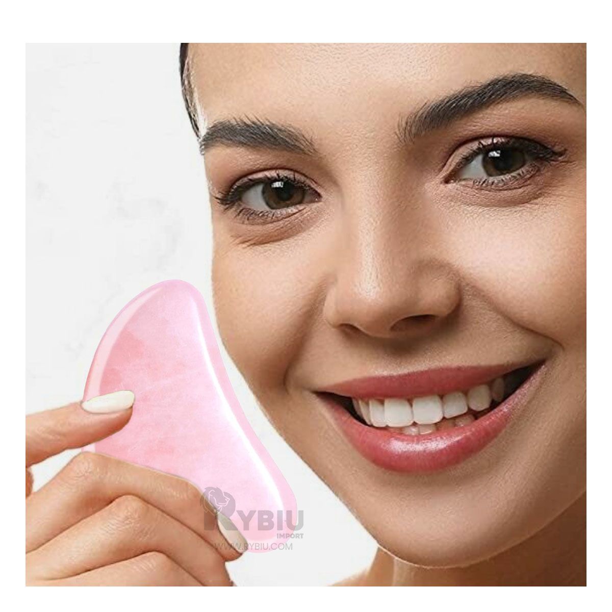 RYBIU IMPORT - Gua Sha de Cuarzo Masajeador Facial en Color Rosado