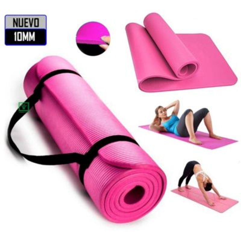 GENERICO - Mat de yoga pilates 10 mm con elástico portátil Rosado