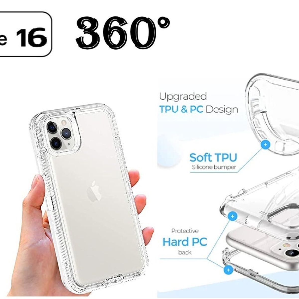 CASE - Case protector de iPhone 16 AntiShock 360° -  transparente