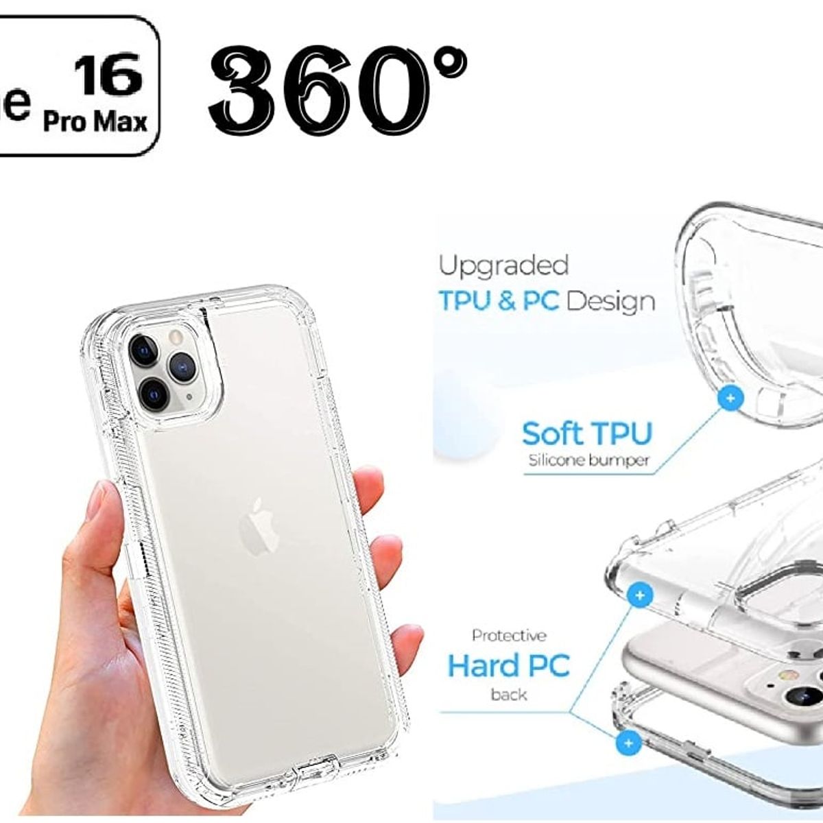 CASE - Case protector de iPhone 16 Max  AntiShock 360° -  transparente