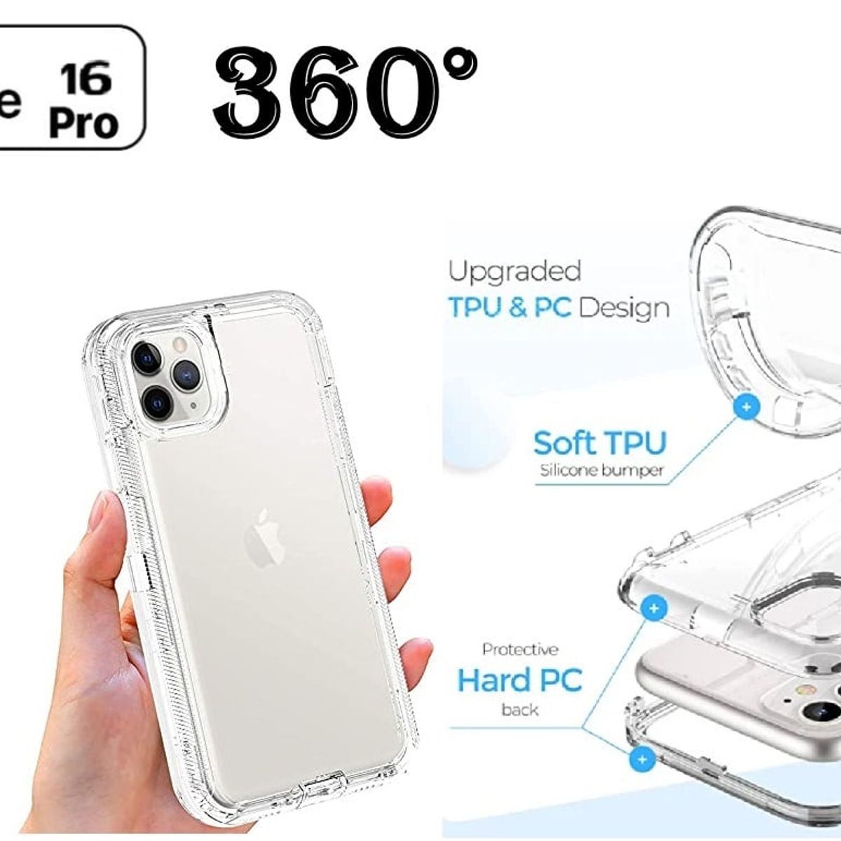 CASE - Case protector de iPhone 16 Pro AntiShock 360° -  transparente