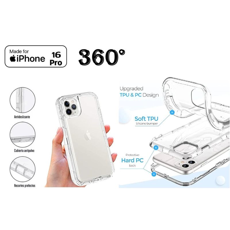 CASE - Case protector de iPhone 16 Pro AntiShock 360° -  transparente