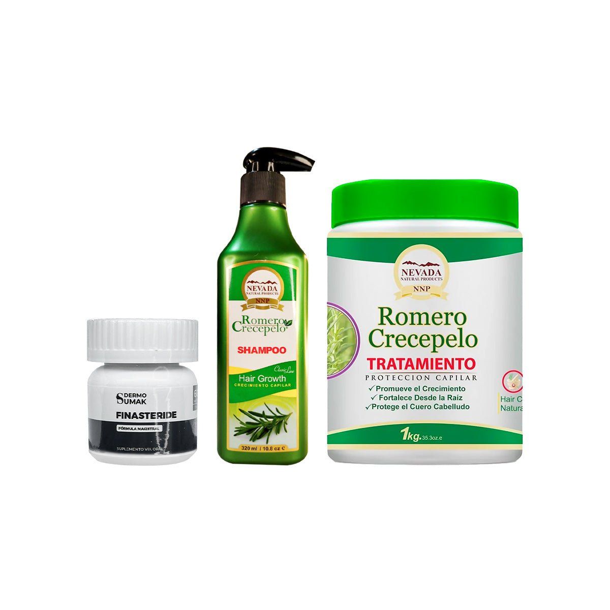 GENERICO - Cápsulas Finasteride 1mg + SHAMPOO ROMERO 320ML + TRATAMIENTO CAPILAR