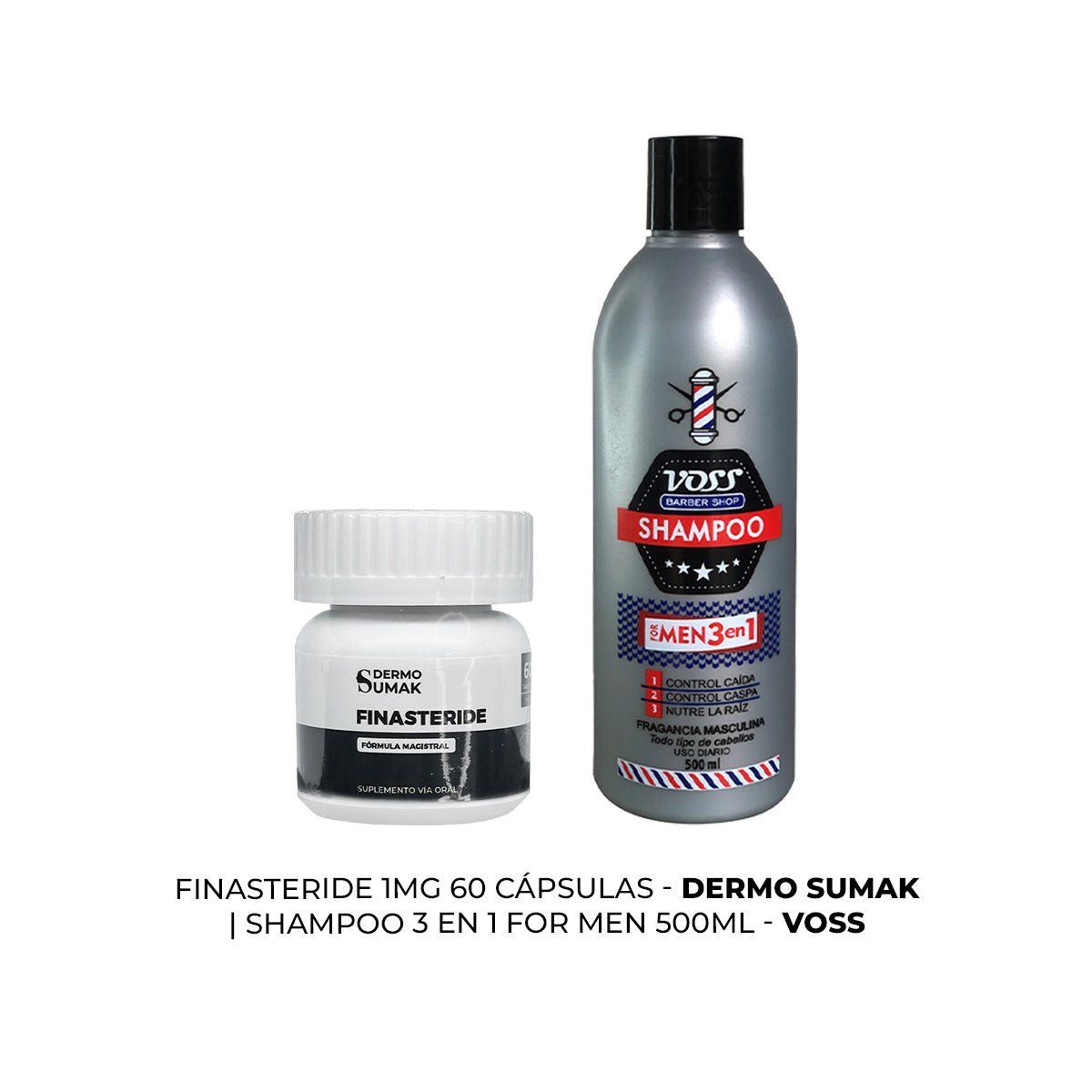 GENERICO - Finasteride 1mg x 60 Cápsulas + SHAMPOO 3 EN 1 VOSS FOR MEN 500ml