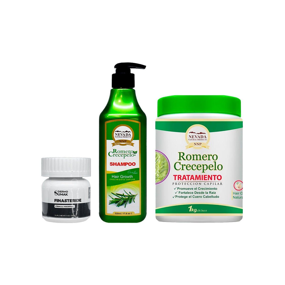 GENERICO - Cápsulas Finasteride 1mg + SHAMPOO ROMERO 520ML + TRATAMIENTO CAPILAR