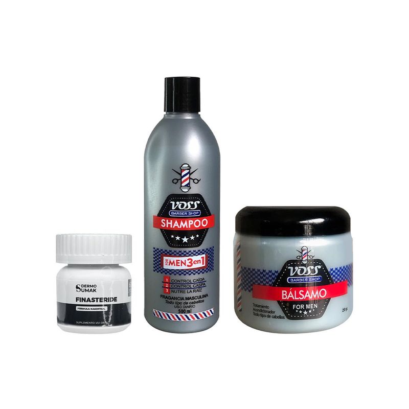 GENERICO - Cápsulas Finasteride 1mg + SHAMPOO VOSS + ACONDICIONADOR BÁLSAMO VOSS