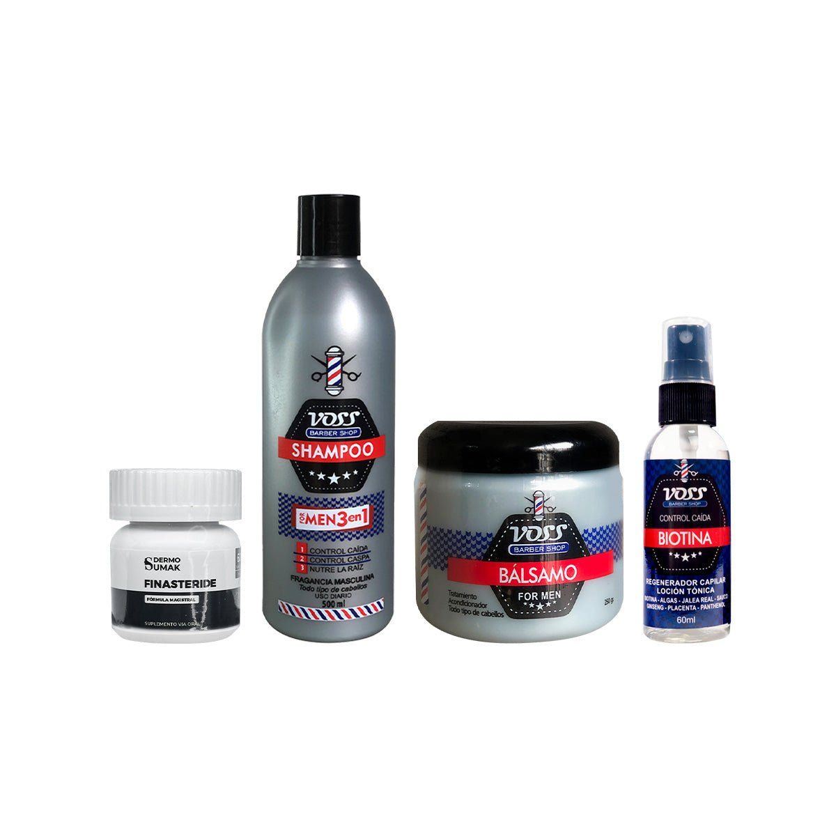 GENERICO - Cápsulas Finasteride 1mg + SHAMPOO + ACONDICIONADOR + BIOTINA VOSS