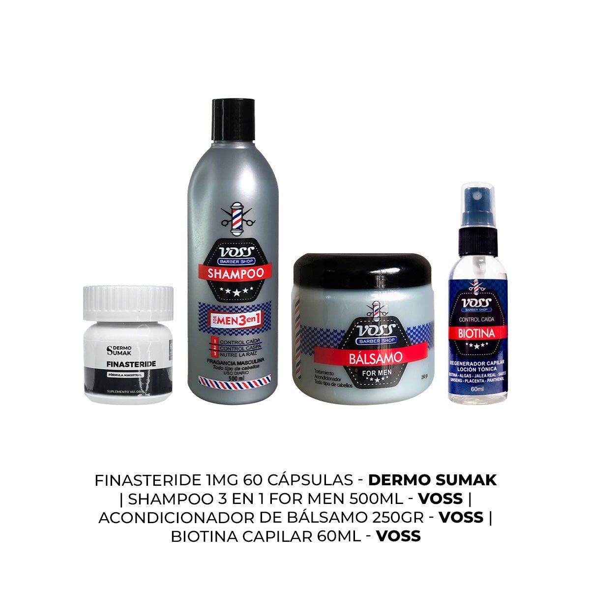 GENERICO - Cápsulas Finasteride 1mg + SHAMPOO + ACONDICIONADOR + BIOTINA VOSS