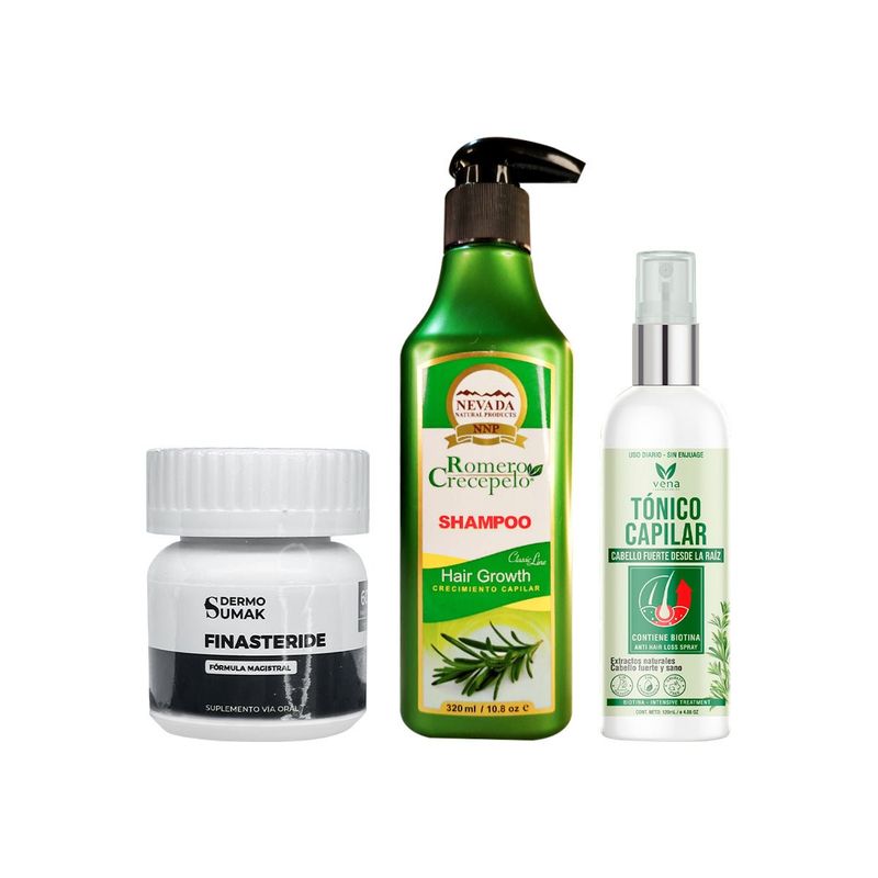 GENERICO - Cápsulas Finasteride 1mg + SHAMPOO ROMERO 320ML + TÓNICO CAPILAR