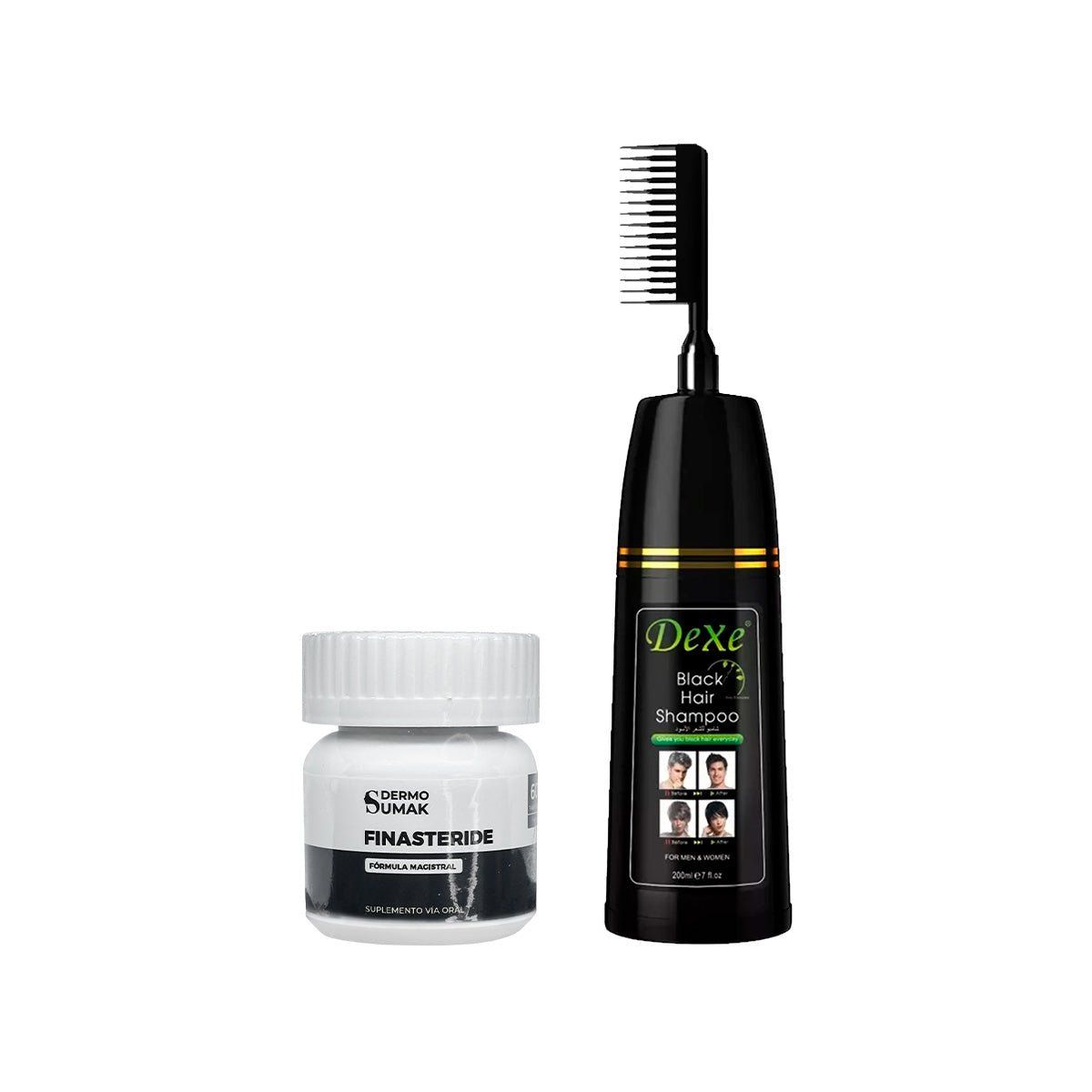 GENERICO - Cápsulas Finasteride 1mg + SHAMPOO CUBRE CANAS NEGRO VERSIÓN PEINE