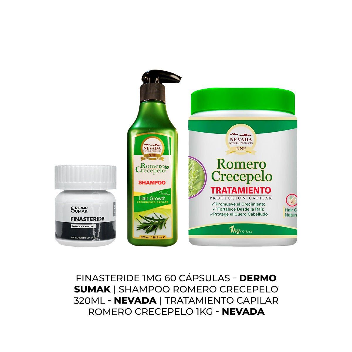 GENERICO - Cápsulas Finasteride 1mg + SHAMPOO ROMERO 320ML + TRATAMIENTO CAPILAR