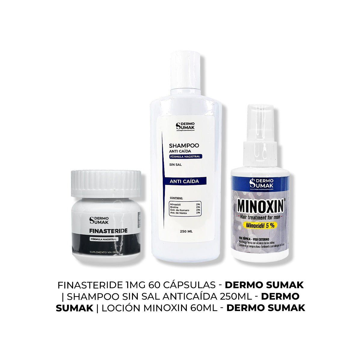 GENERICO - Cápsulas Finasteride 1mg + SHAMPOO ANTICAÍDA 250ML + LOCIÓN MINOXIN