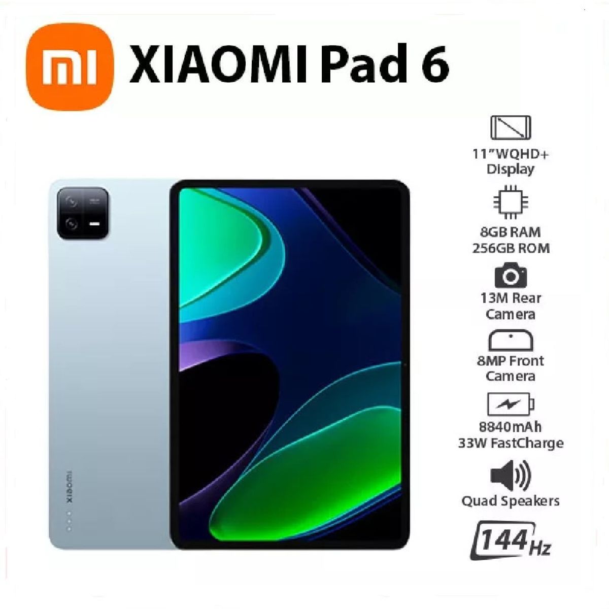 XIAOMI - Tablet Xiaomi Pad 6 11” 2.8K 2880x1800 144Hz Snapdragon 870 8GB 256GB Android 14 Azul