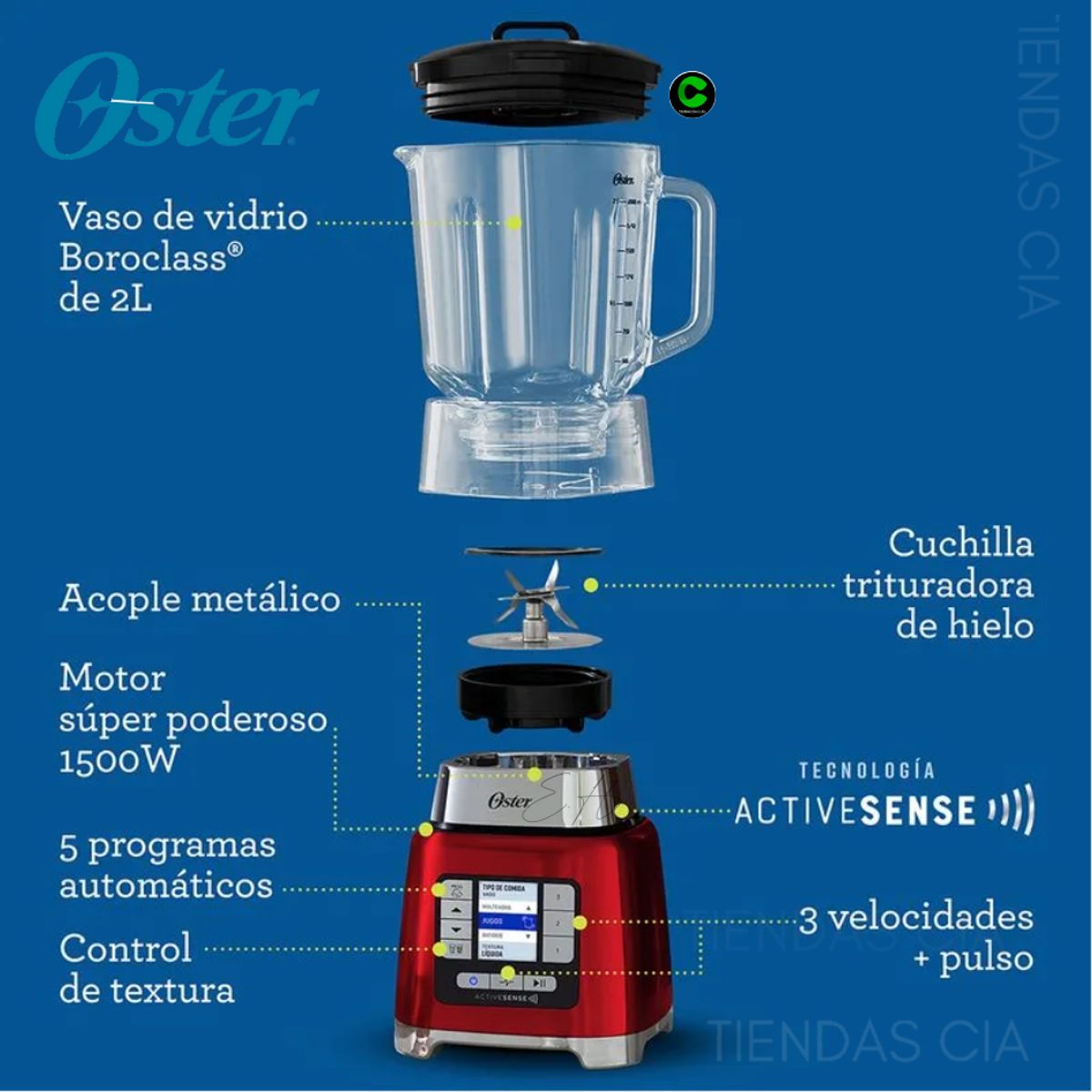 OSTER - Licuadora Oster® ActiveSense™ con Blend-N-Go BLSTTDGRBG