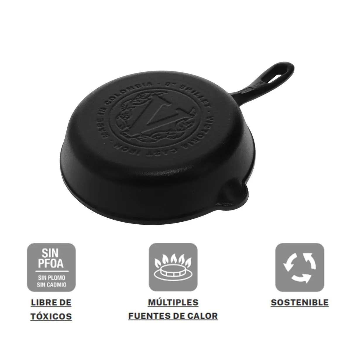 VICTORIA - Sartén de Hierro Fundido 20cm Precurada