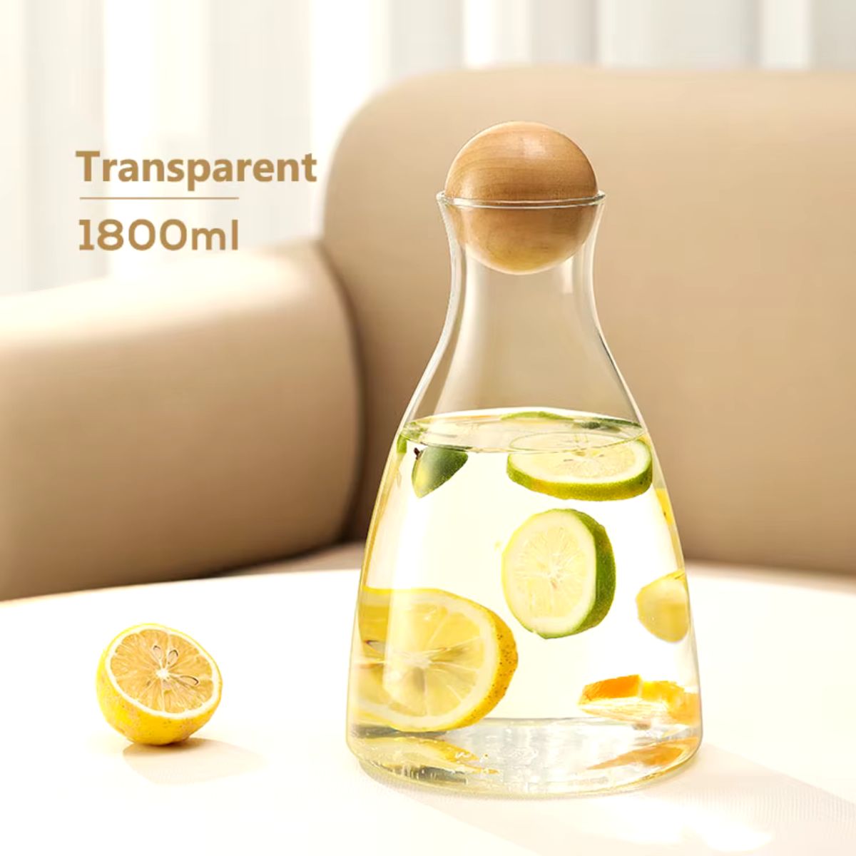 GENERICO - SET JARRA AESTHETIC TAPA DE BAMBÚ Y 6 VASOS